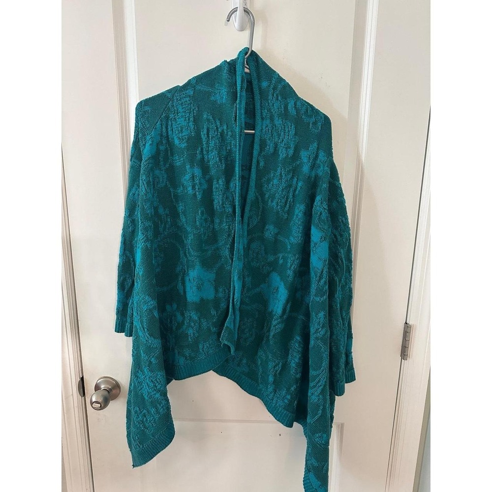 Pioneer Woman Teal Floral Open-Knit Open-Front Cardigan Sweater Women's L